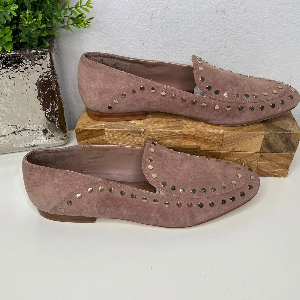 Bleecker & Bond Arianna Studded Suede Loafer Blush Pink Cottagecore Preppy Sz 10